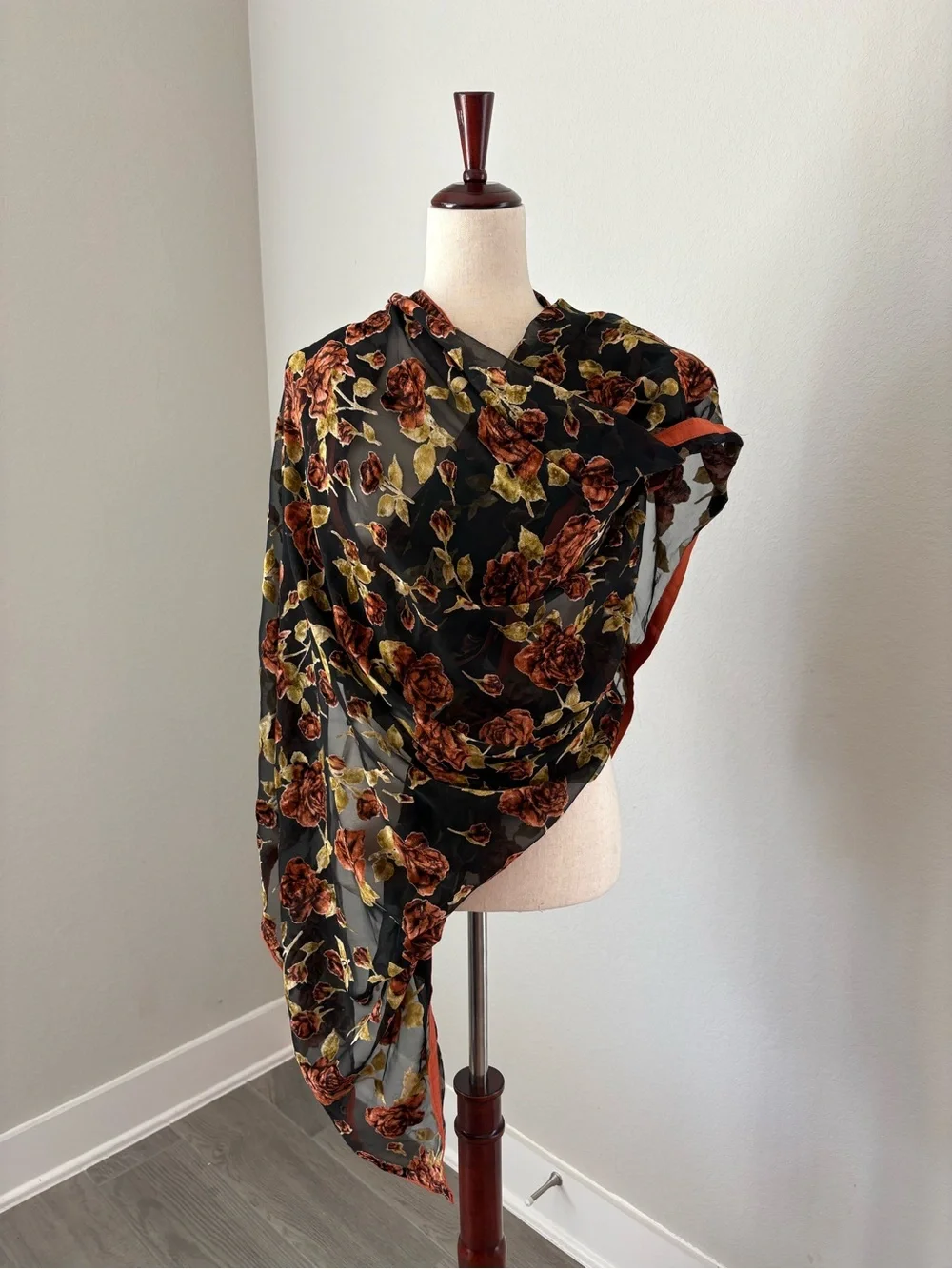 Womens Velvet Burnout Romantic Rose Wrap Hippie Chic Bohemian style cover-up